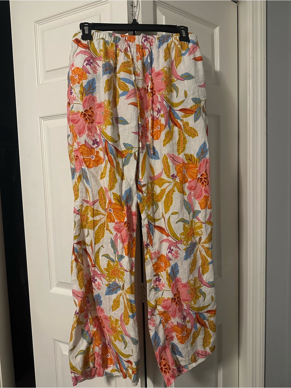 C&C California Floral Wide Leg Pants in White, Pink & Mustard
